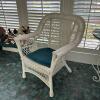 White Faux Wicker Armchair with Teal Cushion - 2