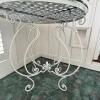 Round White Metal Patio Table with Tempered Glass Top and Ornate Design - 4