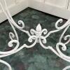 Round White Metal Patio Table with Tempered Glass Top and Ornate Design - 5