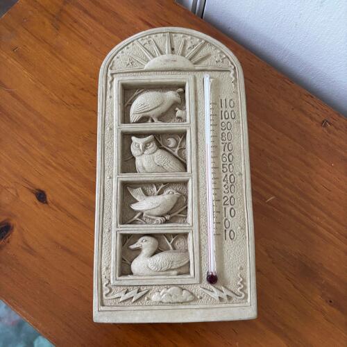 Vintage Concrete Mix Wall-Mounted Decorative Thermometer with Bird Reliefs