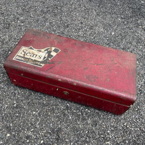 Vintage Sears Red Metal Tool Box with Contents