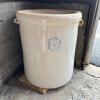 Antique 8-Gallon Stoneware Crock with Blue Shield Flower Mark - 2