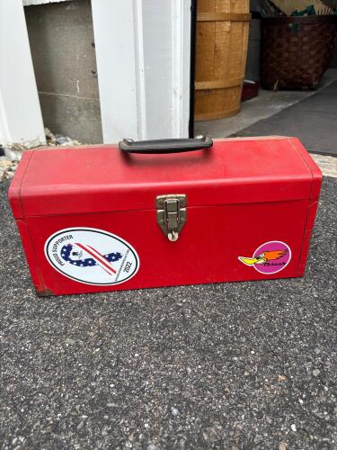 Red Steel Hand-Carry Toolbox with Assorted Tools
