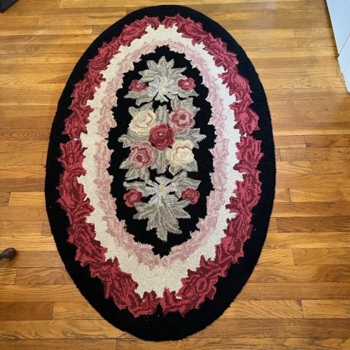 Oval Hooked Rug with Rose Pattern 59"x36"