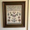 Framed Cross Stitch Sampler with Alphabet and Motifs