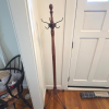 Wood and Metal Standing Coat Rack with Rotating Hooks
