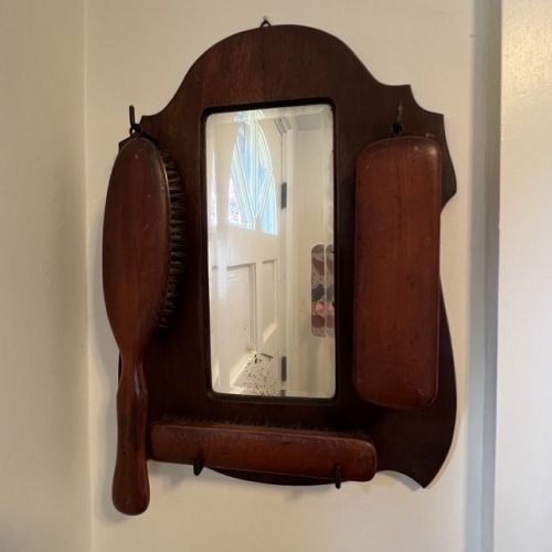 Antique Wall-Mounted Vanity Brush Set with Mirror