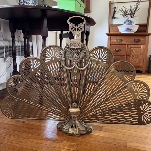 Brass Peacock Style Fireplace Fan Screen