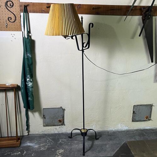 Black Metal Floor Lamp w/ Tan Pleated Shade