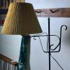 Black Metal Floor Lamp w/ Tan Pleated Shade - 2