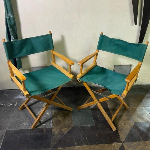 Pair Portable Folding Wooden Director's Chairs