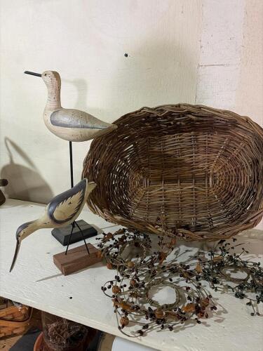 Large Hand-Woven Oval Wicker Basket and Decor