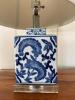 Blue and White Chinoiserie Porcelain Table Lamp with White Fabric Shade - 2