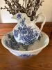 ERIE England Blue Floral Transferware Wash Basin & Pitcher Set - 2