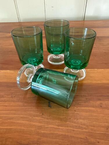 Set of 4 Green Stemmed Cordial/Shot Glasses