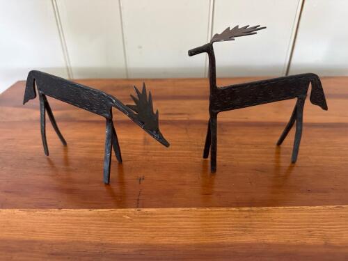 Pair of Hand-Forged Wrought Metal Deer Sculptures