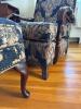 Traditional Blue & Tan Damask Armchair & Ottoman Set - 3