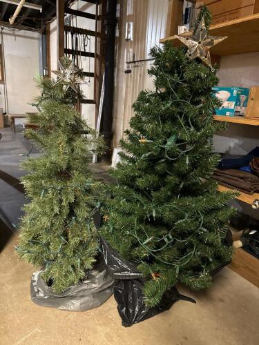 Pair of Pre-Lit Artificial Pine Christmas Trees