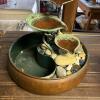 Decorative Tabletop Water Fountain with Stones and Metal Basin