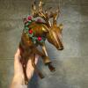 Trio of Gloss Resin Reindeer Figurines with Holly Wreaths - 3