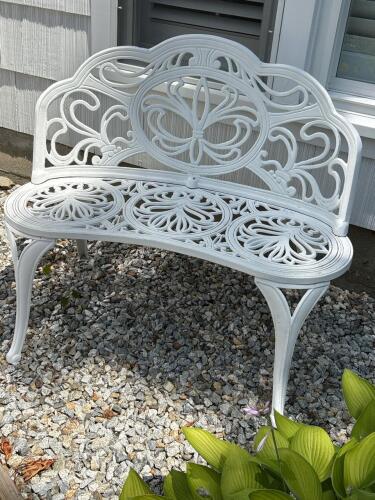 White Ornate Cast Aluminum Outdoor Loveseat Bench