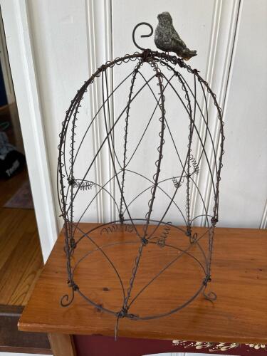 Decorative Wire Cloche with Bird Figurine