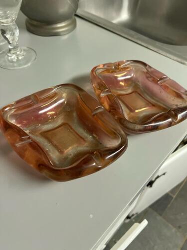Pair of Vintage Iridescent Glass Ashtrays