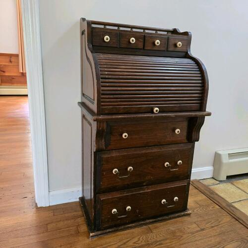 Vintage Dark Wood Roll-top Desk