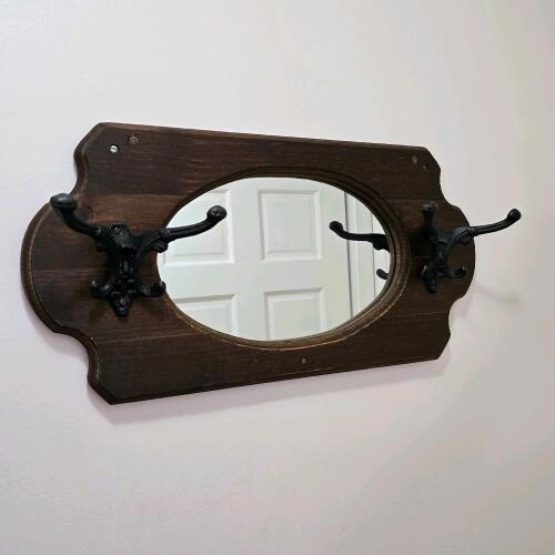 Wall Mirror Coat Rack with Two Hooks