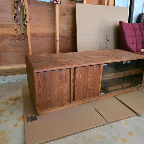 Vintage Oak Veneer Media Console Cabinet