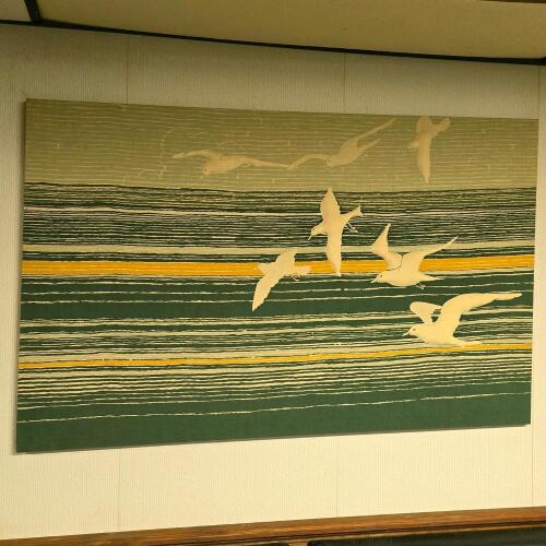 Textile Art Panel with Flying Seagull Motif, 48"x30"