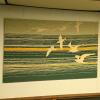 Textile Art Panel with Flying Seagull Motif, 48"x30"
