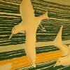 Textile Art Panel with Flying Seagull Motif, 48"x30" - 2