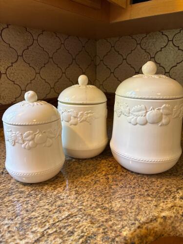 Three International China White Ceramic Canisters