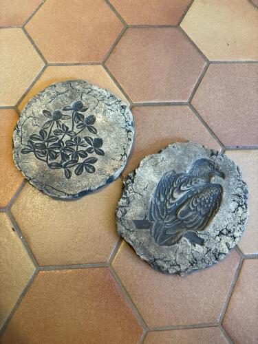 Pair of Signed Concrete Garden Plaques