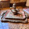 Decorative Metal Ewer with 2 Wooden Florentine Trays
