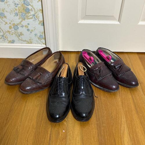 Three Pairs of Men's Dress Shoes, Leather Tassel and Wingtip, Size 8.5-9