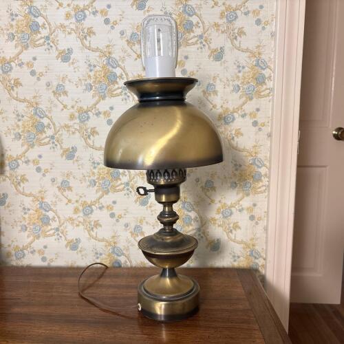 Vintage Metal Lamp with Glass Chimney