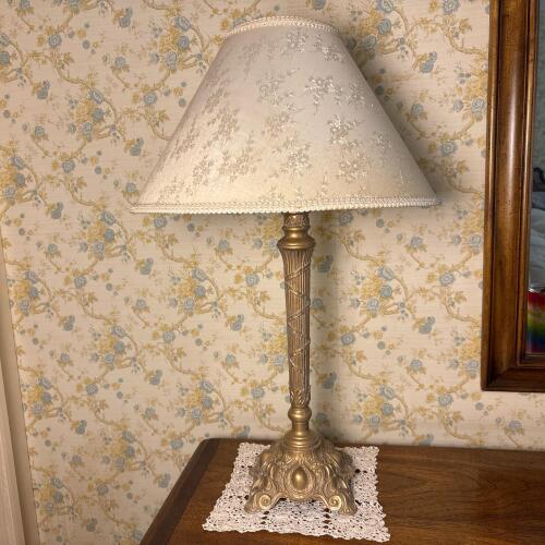 Vintage Ornate Table Lamp with Floral Shade