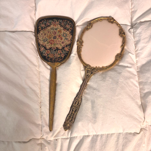 Pair of Vintage Gold-Toned Hand Mirrors