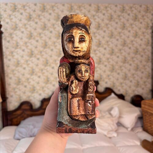 Vintage Carved Wood Madonna and Child Figure