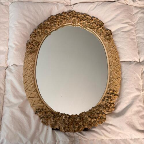Oval Gold-Toned Floral Mirror with Carved Frame