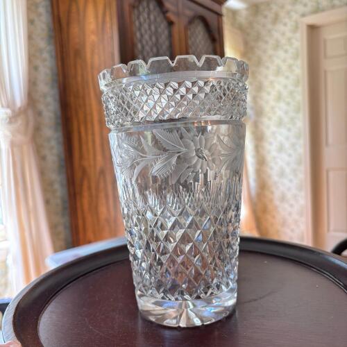 Cut Glass Vase with Floral Motif