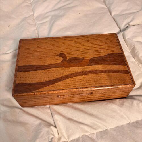 Wooden Inlay Jewelry Box with Duck Design