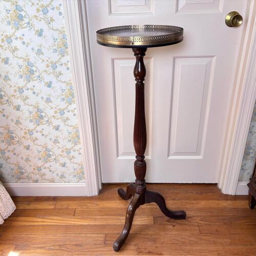 Wood and Metal Tray-Top Pedestal Table