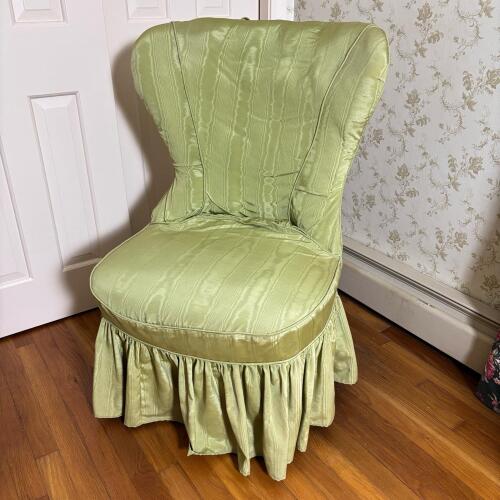 Green Skirted Slipper Chair, Upholstered