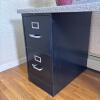 Speckled Laminate Office Desk with File Cabinets - 2