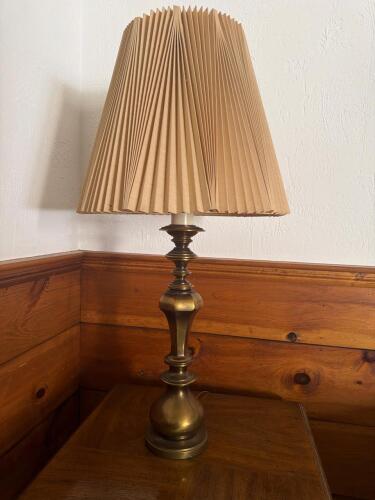 Brass Table Lamp with Pleated Shade