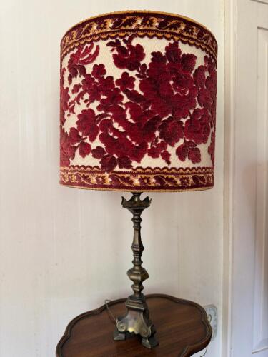 Brass Table Lamp with Velvet Floral Shade