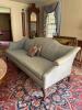 Queen Anne-style Sofa, Blue Damask Upholstery